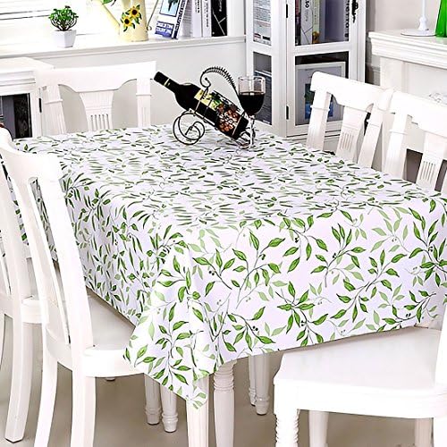 Fanjow® PVC Tablecloth Wipe Clean Table Cover Country Style Plastic Tablecloth Oil-proof Waterproof Spill-proof Indoor/Outdoor Tablecloth (137cm*200cm/53.94"*78.74", Green Leaves)