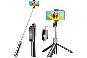Gritin Selfie Stick, 4 in 1 Bluetooth Selfie Stick Tripod, Extendable and Portable Selfie Stick with Detachable Wireless Remote & Stable Tripod Stand, Compatible with iPhone/Galaxy etc.