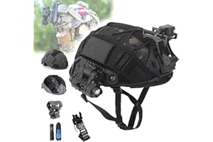 SeeboJK Ensemble de Casque Airsoft, Casque Fast LéGer avec ModèLe de Jumelles et Lampe de Poche et Signal Lumineux et Lampes de Poche, pour Paintball Tir Cosplay