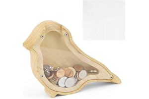 Tirelire Bois, LERANXIN Tirelire sans Ouverture, Tirelire Transparente, Cadeau Anniversaire Tirelire Animal, Cadeau Personnalisé, Mobilier Décoration