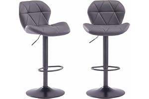 HNNHOME Set Of 2 Modern Luna Padded Swivel Height Adjustable Faux Leather Breakfast Kitchen Barstools Chairs (All Grey, Faux Leather)