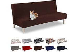 Lydevo Funda de Sofá sin Brazos Funda para Sofá Cama Ajustables Elástica Antideslizante Cubierto Protector de Sofa Cama sin Reposabrazos Plegable Clic Clac Futon Sofá Protector,Café