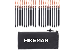 HIKEMAN Zeltheringe aus Aluminiumlegierung mit Kordelzug - 20 Stücke Camping Zelthering Tasche für Outdoor-Camping, Reisen, Wandern, Strand, robust(Schwarz)