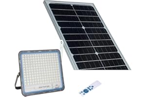 AntDau71 - Projecteur LED extérieur de 300 W avec panneau solaire, lumière blanche 6 000 K avec télécommande, matériau en aluminium imperméable IP67 5 000 lm énergie photovoltaïque illumine toute la