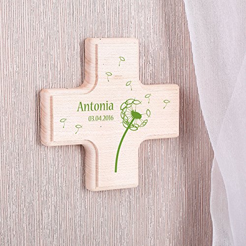 Striefchen® kleines Holzkreuz zur Taufe / Kommunion / Konfirmation mit Druck des Name, Datum u. Wunschtext - 