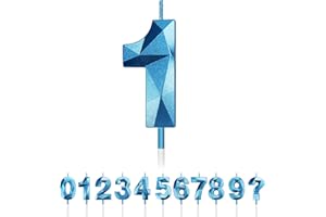TSLINC Geburtstag Nummer Kerzen, 3D Diamant Form Kuchen Kerzen Zahl 0 1 2 3 4 5 6 7 8 9 Glitzer Kuchen Topper Dekoration für Hochzeit Geburtstag Jubiläum Feier Abschluss, Gold (Blau, 1)