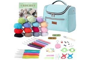 Knitiss Crochet Kit for Beginners Adults & Kids, Complete Starter Set with 15x30g Yarn Skeins, 2mm-8mm Ergonomic Metal Hooks, Storage Case