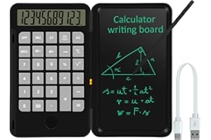 SEPTPENTA Tablette D'écriture pour Calculatrice, Écran LCD à 12 Chiffres, Calculatrice Portable Pliable avec Tableau D'écriture Manuscrite de 6 Pouces, Bouton Silencieux Confortable pour L'étude