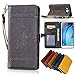 Produktbild Samsung Galaxy J5 2016 Leder Hülle,Handy Hülle Tasche Samsung Galaxy J5 2016,Ledertasche für Samsung Galaxy J5 2016,Leweiany Handytasche Samsung Galaxy J5 2016 Schutzhülle aus Echt-Leder Retro Blumen Prägung Hülle im Ständer Bookstyle Wallet Tasche Flip Brieftasche Etui Schale mit Kartenfach, Magnet und Praktischer Standfunktion Luxus Tasche für Samsung Galaxy J5 2016 - Premium Hülle in Schwarz