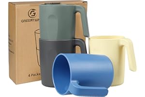 Greentainer Unbreakable Lightweight Drinking Cups, Coffee Mugs with Handle, Set of 4, Drinking Cups for Adults,Water Milk Tea Tumblers, Dishwasher and Microwave Safe - 450ml