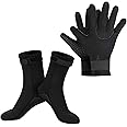 SUPERFA 3mm Neoprene Gloves and Socks, 3mm Thermal Diving Gloves and Socks with Adjustable Waist Strap, Flexible Wetsuit Gloves and Socks, for Diving, Surfing, Kayaking Rafting