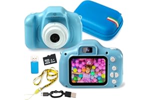 An ShopTo Macchina Fotografica Bambini Azzurra Doppia Fotocamera Full Hd 20Mp Zoom 8X Con Micro SD 32Gb Custodia In Gomma Antiurto Impermeabile Idea Regalo Compleanno Per Bimbi Da 3-8 Anni