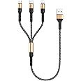 RAVIAD Multi Charger Cable Short [0.5M] 3 in 1 Charging Cable USB Cable Phone Charger Cable with Lightning + USB C + Micro Connector for Phone, Android Samsung Galaxy, Huawei, Oneplus, Kindle- Gold