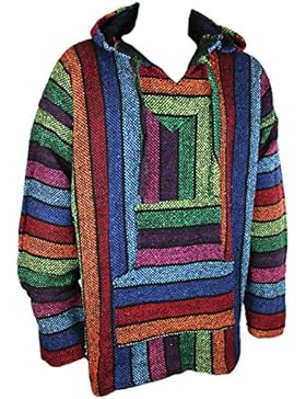 Mexikanisches Baja Jerga Hoodie Kapuzenhemd, Hippie-Style, Festival-Top, Regenbogenfarben, Größen M / L / XL /...