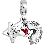 ALOV Sterling Silver 'Love You Mom' Charm Bead With Heart Pendant & Cubic Zirconia