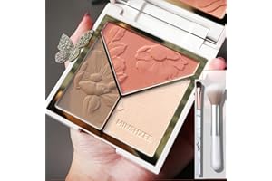 PETANSY Face Highlighter &; Contouring &; Blush Palette Natural Shiny Contour Highlight Lasting Lightweight Face Blush mit Spiegel und Pinsel