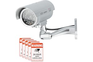 Sistema di sorveglianza CCTV per telecamera fittizia con LED simulati realistici, videocamera di sicurezza falsa SourceTon con 6 pezzi di avviso di sicurezza Avviso adesivi decalcomanie