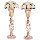 2 Stück Metall-Blumenständer 50cm Hoch, Golden | Vase Für Hochzeitsdeko, Tischzentrum, Party & Event-Dekoration