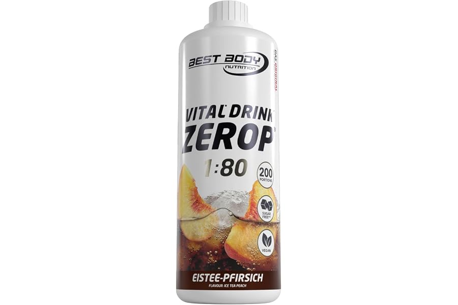 Best Body Nutrition ZEROP Vital Zuckerfreies Getränkekonzentrat Sirup Eistee-Pfirsich Ohne Aspartam 1 L ergibt 80 L Getränk F