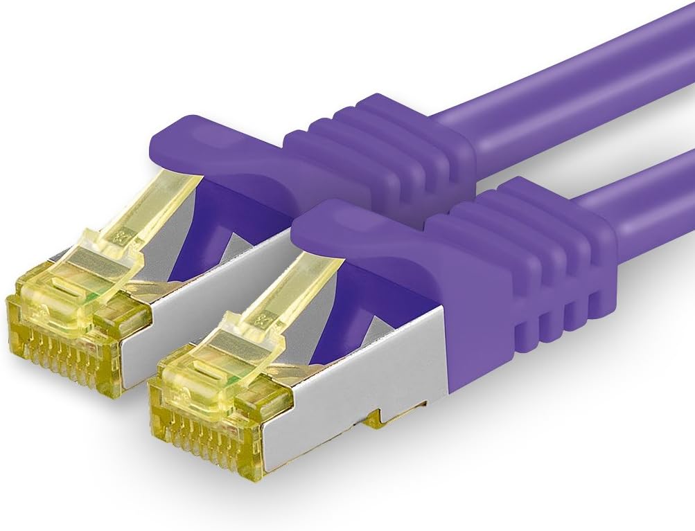 Cat.7 Patch Cable Set, S/FTP (PiMF) Ethernet LAN Network Cables, 10 Gigabits/10000 Mbps – High Speed – 600 MHz with Locking Protection, Halogen-Free (LSZH) Violet - 1 pièce 10m