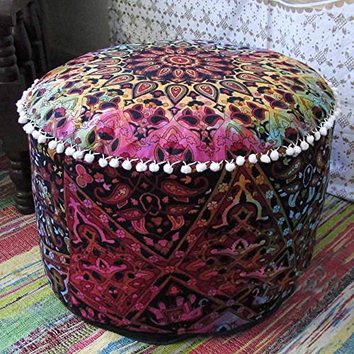 mandala indiano hippie Boemia arazzo fatto a mano pouf ottomano pouf, decorativo Cuscino rotondo poggiapiedi Seating pouf arredamento della sedia Bohemian Decor 15 x 24 (cover solo)