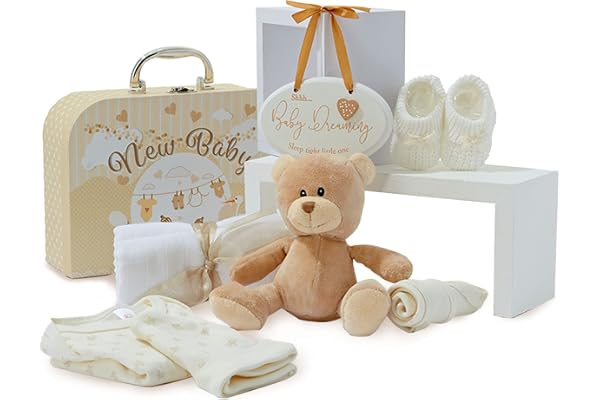 Baby Box Shop Cadeaux pour Bébé Nouveau-né unisexe - 7 Cadeaux pour Bébé dans un Coffret Cadeau Neutre pour Bébé, Essentiels pour Nouveau-né et Cadeaux de fête Prénatale - Crème