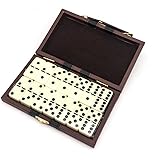 RPARTY Domino Double 6, 28 pezzi con valigetta in ecopelle, set da tavolo