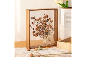 NATUREMAN Wooden Dried Flower Photo Frame Dried Flower Display Stand Decorative Floating Photo Frame,Double Sided glass,for Display Dried Flowers,Handicrafts (Walnut color-8x12")