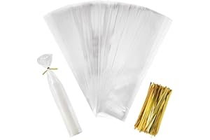 TERJBG 100 Stück Kerzentüten, 25x5cm Kerzen Folientüten, 100 Metallischen Bindebaender, Folie für Kerzen für Valentinstag Hochzeit Geschenke