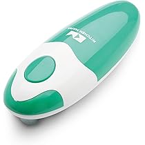 Kitchen Mama One-Touch blikopener: Open blikjes met eenvoudige druk op een knop - automatische stop als taak voltooid, ergonomische, gladde rand, voedselveilig, op batterijen werkende blikopener