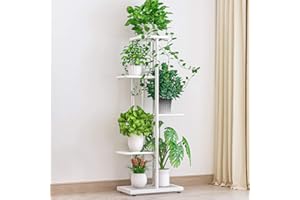 IBEQUEM 5-poziomowy metalowy stojak na rośliny, organizer do przechowywania, wiele półek na doniczki, do użytku wewnątrz i na zewnątrz, na balkon, do ogrodu (biały)