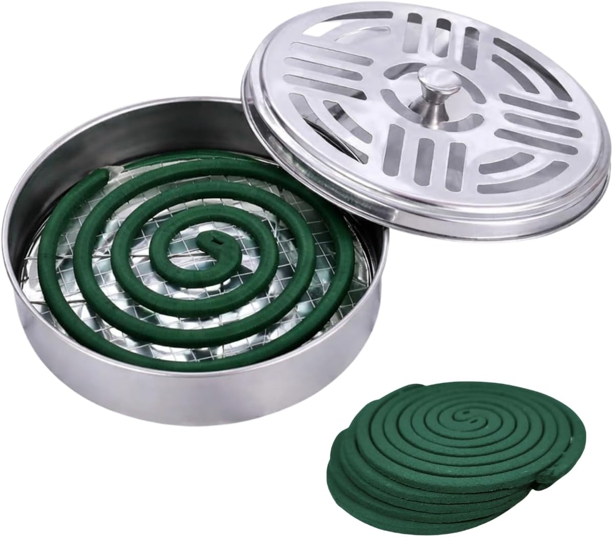 Soporte Metálico con 10 Espirales Antimosquitos con Citronela y Limón, Espirales Citroela Antimosquitos, Repelente Citronela | Protección Exterior 6-8 Horas, Protección Natural, Aroma Agradable
