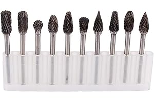 TBEST frez dremel, frezy obrotowe, 1 zestaw 10 narzędzi do rzeźbienia w drewnie, jednoczęściowe narzędzie do frezów z węglików spiekanych ze stali wolframowej, do samodzielnego obróbki drewna, grawerowania