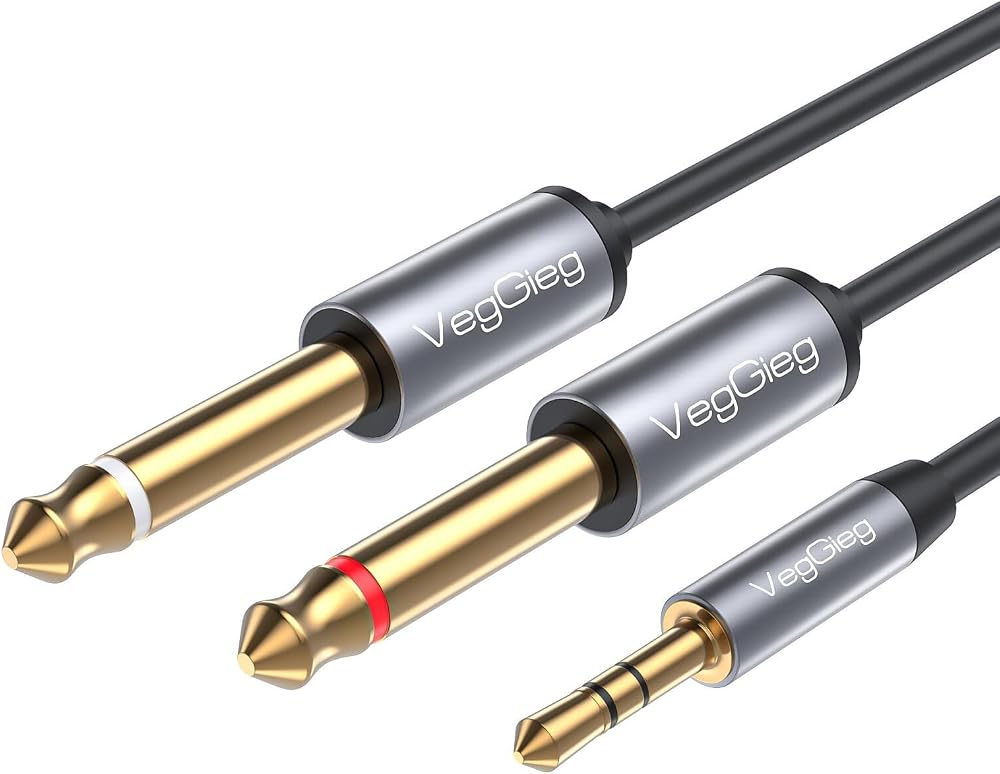 VegGieg 3.5mm to 6.35mm 2*Mono Amfi Enstrüman AUX Ses Kablosu 1.8 Metre