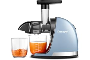 ‎AMZCHEF AMZCHEF Entsafter Gemüse und Obst Testsieger - Entsafter Slow Juicer mit Rückwärts-Kau-Funktion - Zartes Zerkleinern ohne Filtern - Saftpresse Elektrisch mit Bürste und 2 Tassen - Weiches Blau