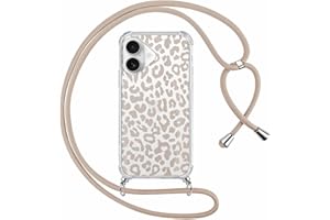 ZhuoFan Handyband Handyhülle für iPhone 17 Hülle 6,3" mit Band, Transparent Aesthetic Leopard Braun Muster Herbst Fall Cover mit Kette Kordel zum umhängen Necklace Case Silikon PC Schutzhülle, 01
