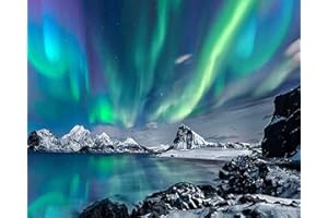 TISHIRON Malen nach Zahlen für Erwachsene, Aurora Malen nach Zahlen für Erwachsene, Schneeberg Malen nach Zahlen für Erwachsene, 16x20 Inch flammenloses Ölgemälde-Set als Geschenk für Kinder und Erwachsene