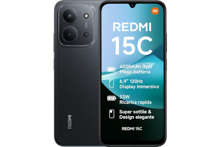 XIAOMI Redmi 15C, Smartphone 4+256GB, Display 6,9" 120Hz, 8 mm, MediaTek Helio G81-Ultra, Dual Camera 50MP, Mega 6000mAh Battery, 2 Year Warranty, Black, Charger not included