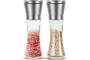 PETIOUARNSZE Set Macina Sale E Pepe, Set Macina Pepe Ricaricabile Da 2 Pezzi, Acciaio Inox Spazzolato, Finezza Di Macinazione Regolabile, Adatta A Macinapepe, Sale O Spezie (Lunghezza)