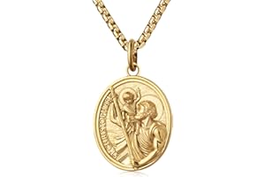 WESTMIAJW Gold St Saint Christopher Medal Pendant Necklace Jewellery Gift for Men Boys 60cm