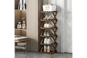 XZXWZX Étagère à Chaussures, étagère Pliante en Bambou pour Chaussures, étagère d'entrée, Placard, Chambre à Coucher, Couloir, Naturel, Fonctionnel, Multifonctionnel (Couleur Brun), 6 Couches.