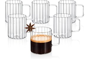 WILMAX ENGLAND Wilmax - Bicchieri termici con manico - Set da 6-150 ml - Bicchieri in vetro scanalato per acqua, tè, caffè - Bicchieri per bevande calde e fredde - Lavabili in lavastoviglie