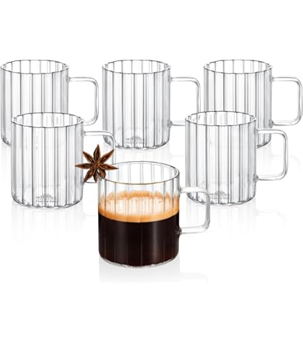 Sahm Cappuccino Glasses with Handle, Set of 6, 180 ml