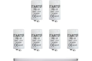 DEWFIGS ㅤ 6 Pièces Ampoule Tube Fluorescent Starter Neon 4-65W 220-240V, Starter pour Tubes Fluorescents et LED, Démarreur pour Lampes Néon, Adapté à Divers Supports de Lampes, Durables et Faciles à Installer