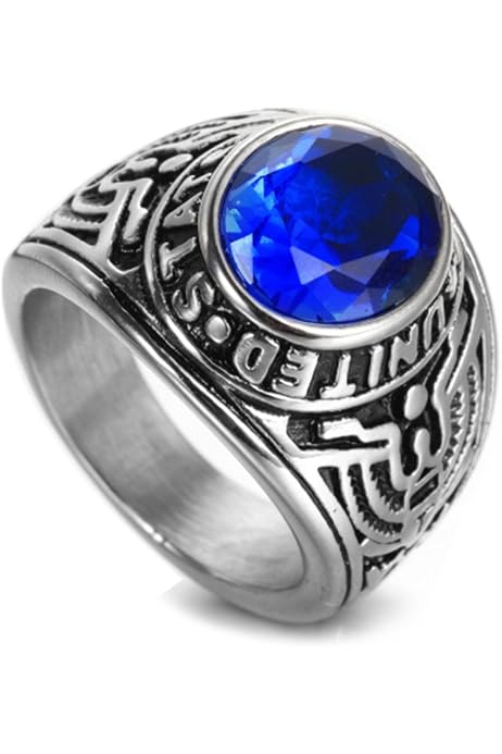 Bague Homme Acier Inoxydable Vintage - Design Résine Bleu/argent - Largeur 2,2cm (avec Sac Cadeau)