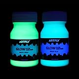 ARTFLY nachtleuchtende Farben, Fluoreszierende Leuchtfarbset mit Grünen und Blauen 2 leuchtenden Farben 60ml/2oz, Acryl Glow 