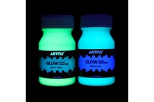 ARTFLY Glow in The Dark Paint, set di colori acrilici verde e blu (60ml/2oz, ciascuno), Pittura luccicante al buio, perfetta per quadri artistici, progetti fai da te