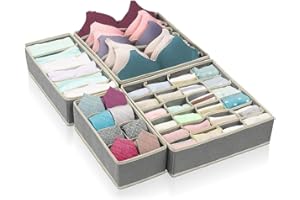 KIPIDA Organizadores de Cajones Robusto, 4 Cajas Plegable Organizador de Almacenamiento para Sujetadores, Ropa Interior,Calcetines, Corbatas, Bufandas y Pañuelos-Gris