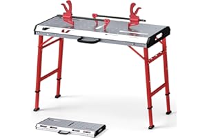 COSTWAY stół warsztatowy składany, stół roboczy z regulacją wysokości 107 x 53 cm z udźwigiem 450 kg, stół spawalniczy warsztatowy z 2 uchwytami zaciskowymi i uchwytem transportowym, stół narzędziowy