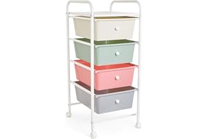 VonHaus Storage Trolley, 4 Drawer Pastel Wheeled Makeup Trolley, Durable Storage with Plastic Drawers, Chrome Frame & 360° Wheels, Versatile Organiser for Bedroom, Bathroom, Home Office